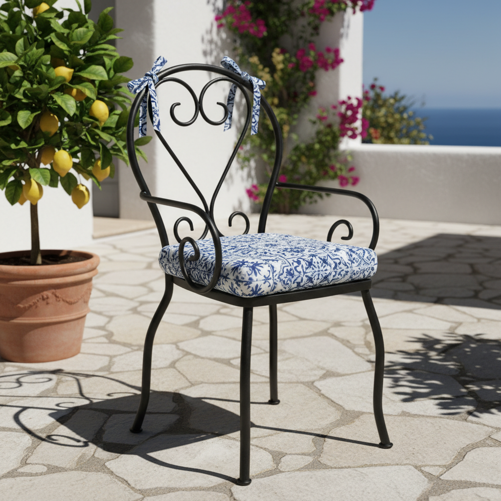 Dark colored chair cushions for outdoor furniture on a stylish patio