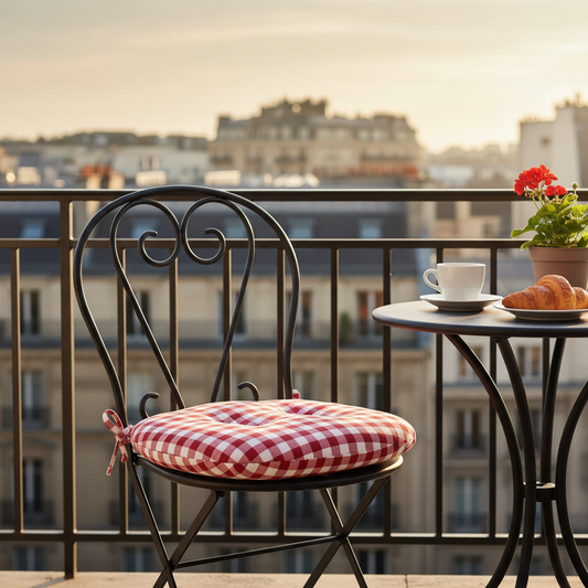 Dark chairs with pads in a stylish kitchen, offering stain hiding benefits