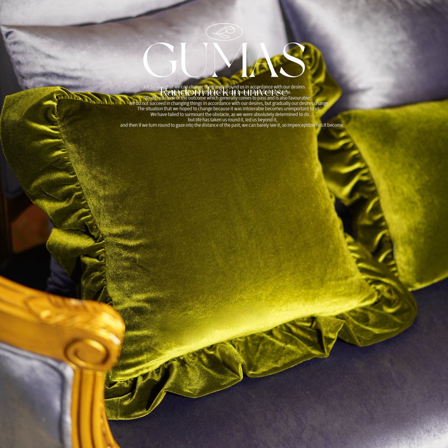 Close up of velvet pile texture and handcrafted ruffle edge detail