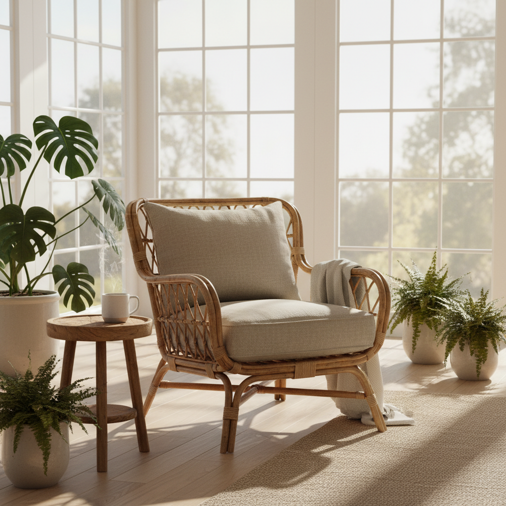 Cozy living room featuring a deep cushion couch in rich navy blue
