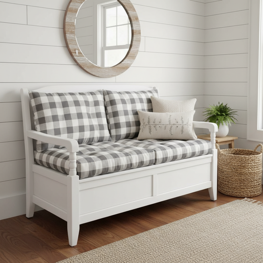 Curved loveseat in deep sapphire blue in an elegant living room setting.