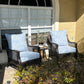 Custom light blue tropical leaf wicker chair cushions for a patio