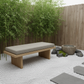 Custom outdoor bench cushion in navy blue patterned fabric – exact size garden bench pad