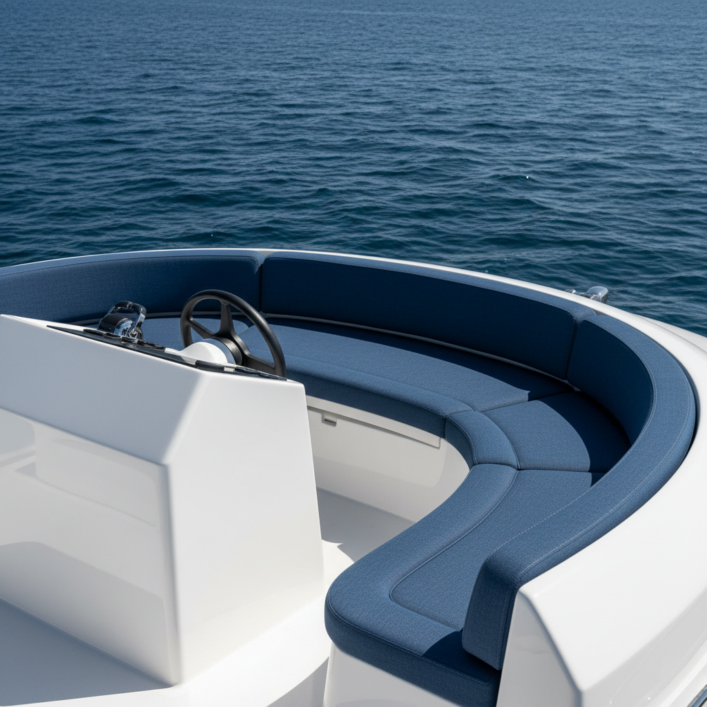 A Custom Round Cushion for Boat featuring a bright color and textured fabric, ideal for marine seating.