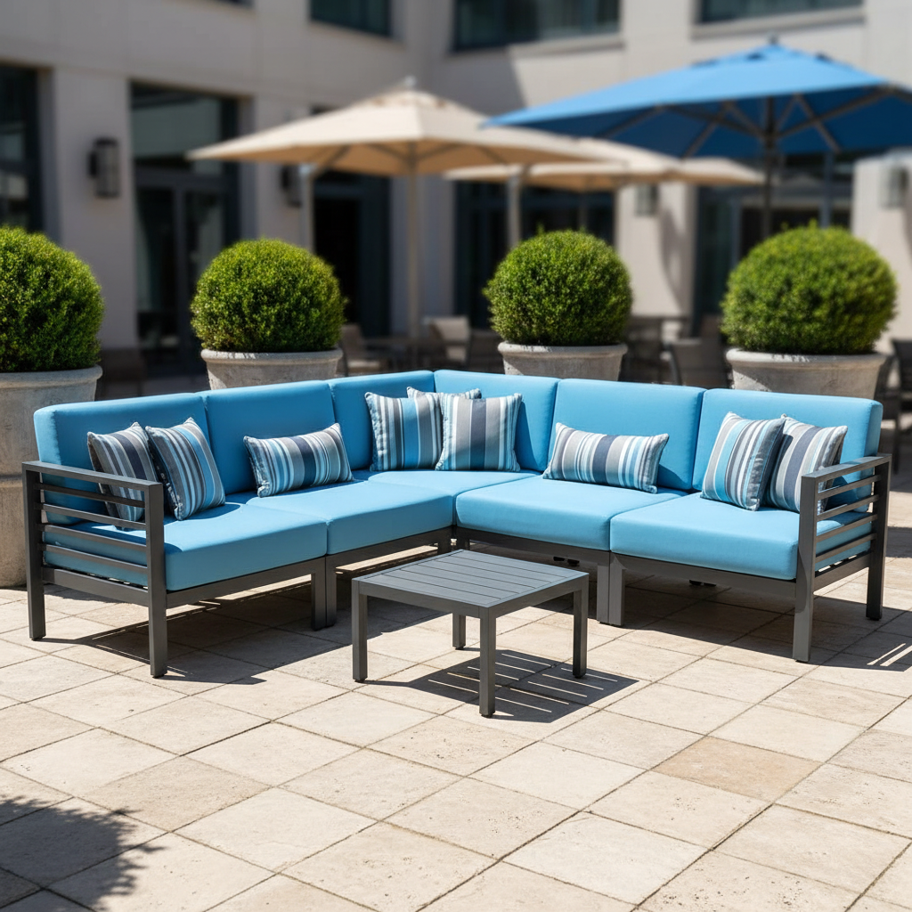 Custom sofa cushions in deep navy and emerald green colors in a stylish living room