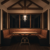 Deep cushion sofa in navy blue in a modern living room