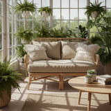 A deep seat loveseat in dark navy, enhancing a modern living room setting.