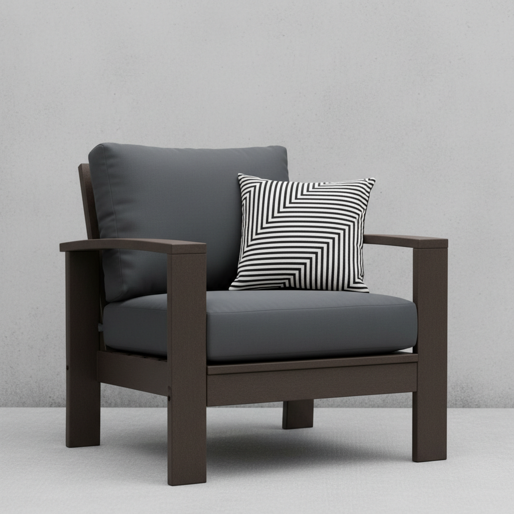 Stylish deep seating replacement cushions in dark teal on outdoor patio furniture