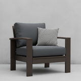 Stylish deep seating replacement cushions in dark teal on outdoor patio furniture