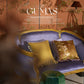 Detailed view of hand-sewn purple and gold tassel fringe on luxury brocade pillow cover