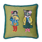 Dimensional cat embroidery texture detail on premium velvet throw pillow