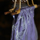 Full view of contemporary lavender evening bag with geometric iridescent pattern