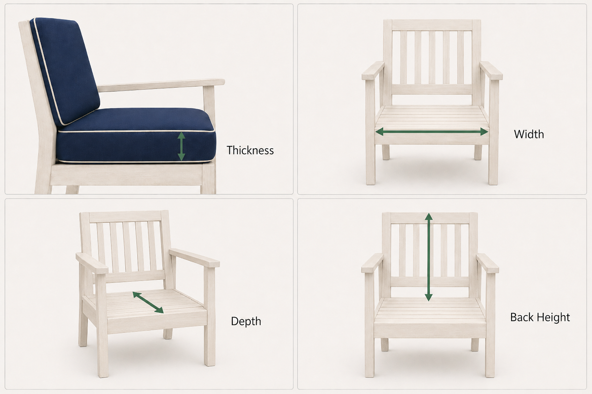 How to Measure Hinged Chair Cushions measurement diagram