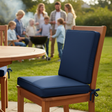 Stylish kitchen chair cushions in deep navy fabric, enhancing a modern kitchen decor.