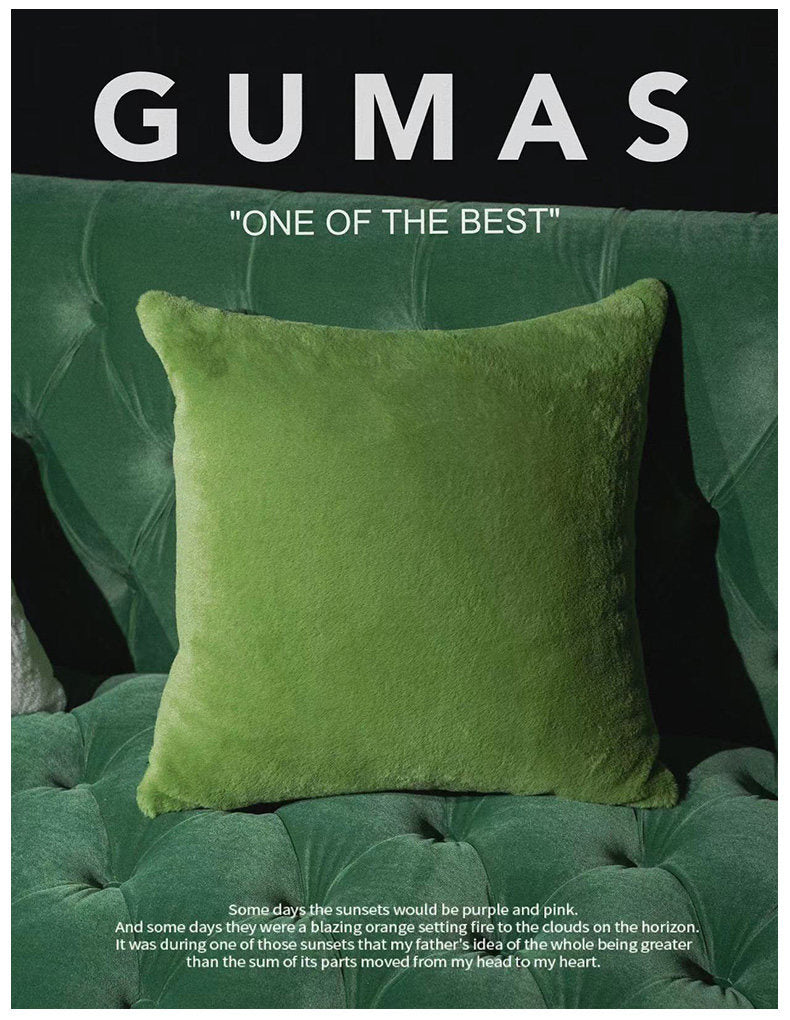 Luxurious rabbit faux fur pillow cover in rich forest green for bedroom or living room