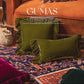 Olive green velvet throw pillow cover with ruffle trim 16x16 inches