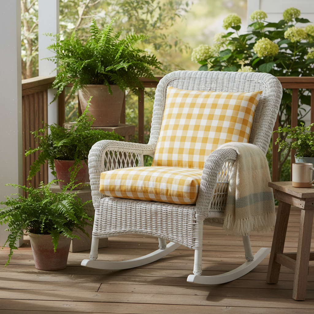 Outdoor deep seat cushions in navy blue and forest green on a stylish patio.