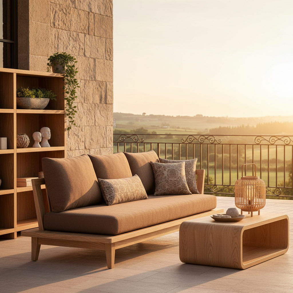 Outdoor Sofa-Couch Cushions in vibrant colors placed on a cozy patio setting.
