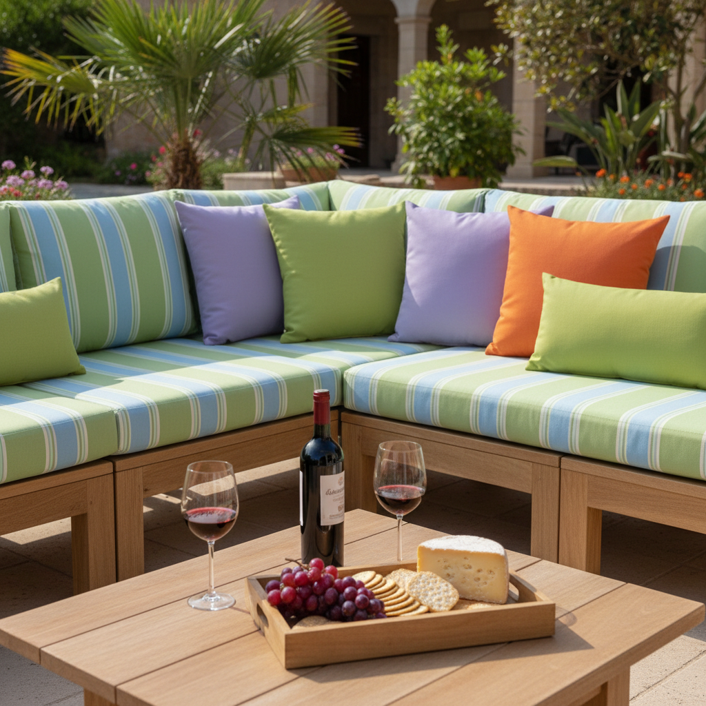 Outdoor Sofa / Couch Custom Cushions in vibrant colors, showcasing texture and comfort.