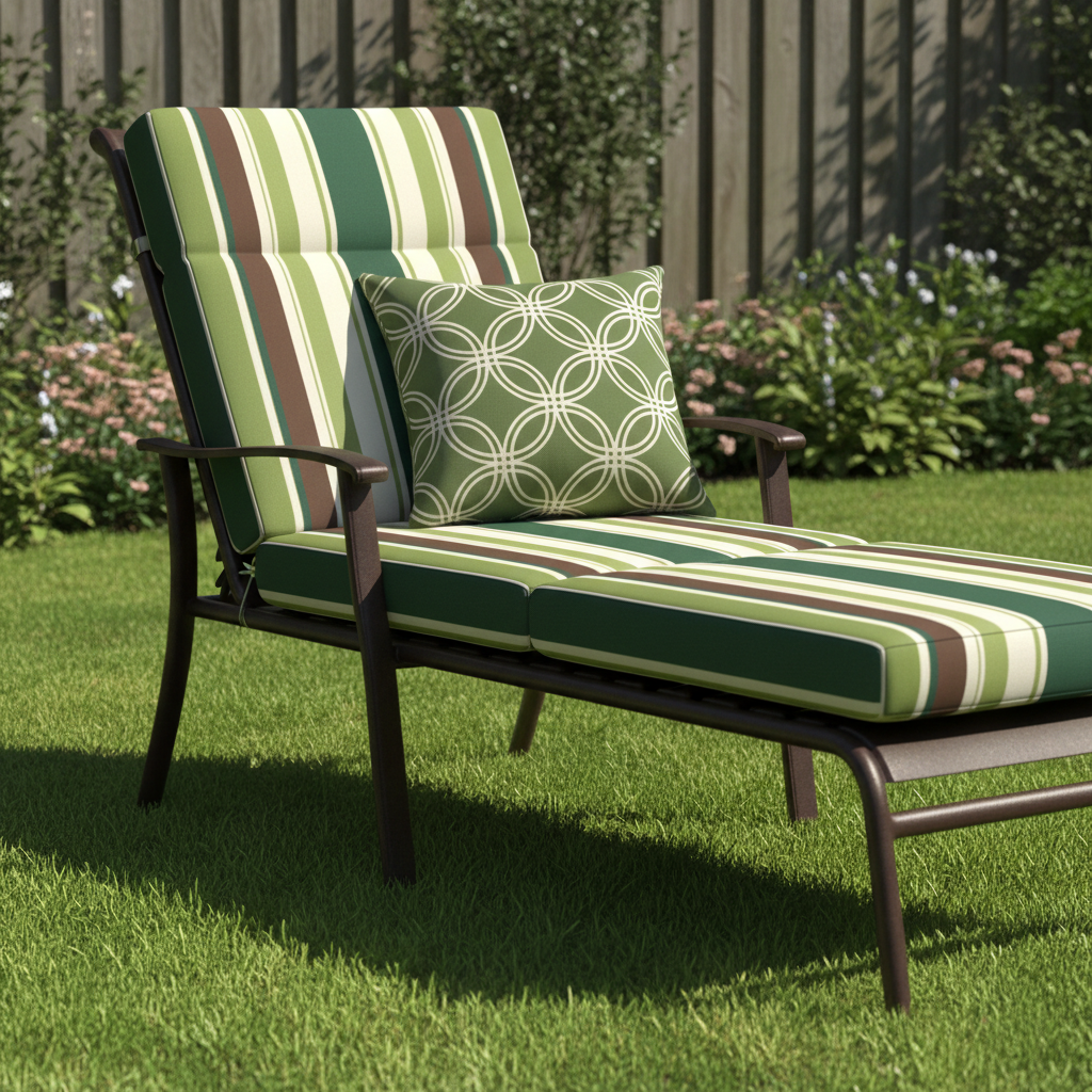 Patio Furniture Custom Cushion Covers in a sunny garden, showcasing vibrant colors and premium texture.