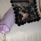 Purple velvet bolster pillow with gold tassel trim 7x24 inch Monet Garden collection