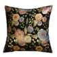 Side view of embroidered velvet throw pillow displaying raised floral relief and concealed zipper