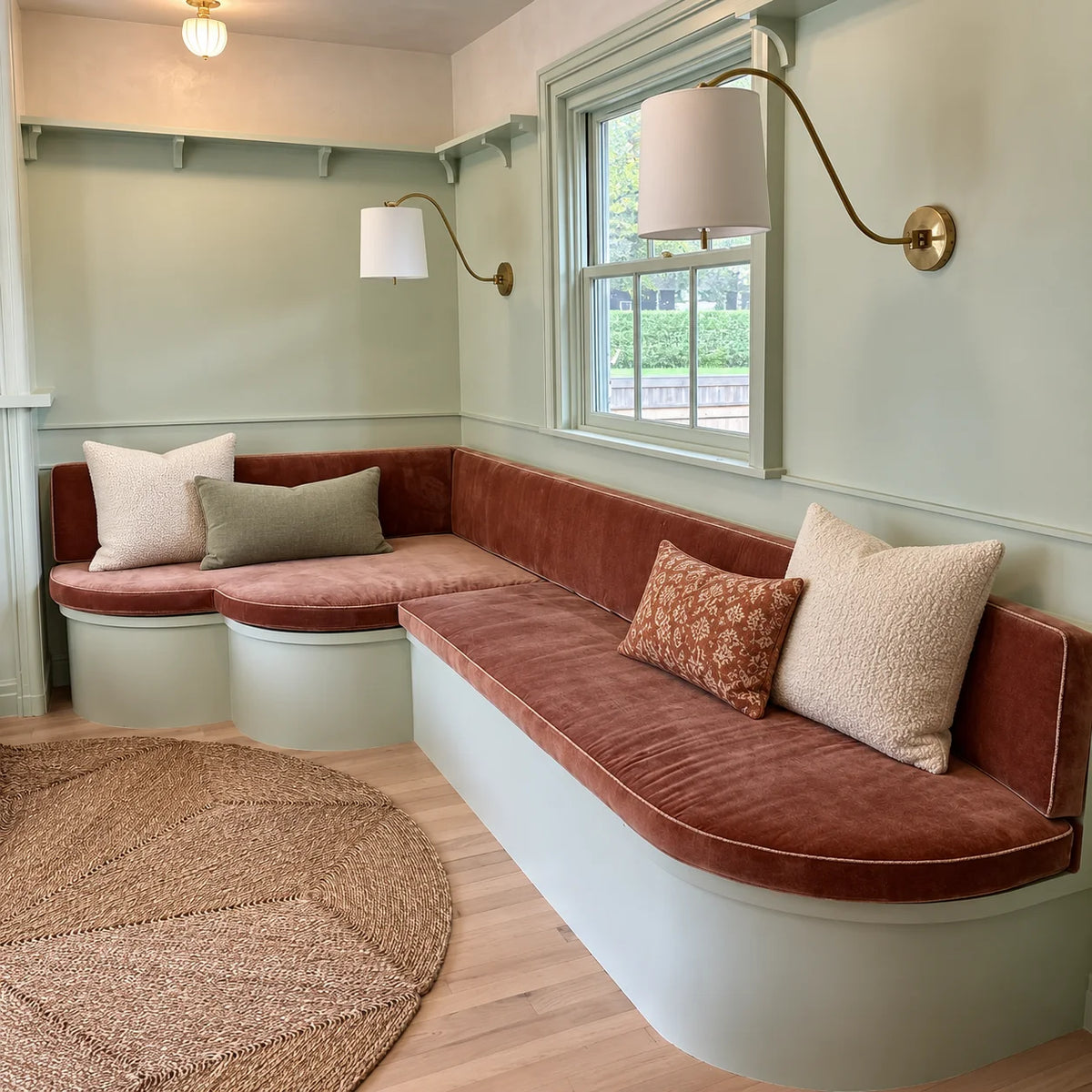 Custom Bench Cushion with Angled Rounded End — Any Size & Fabric