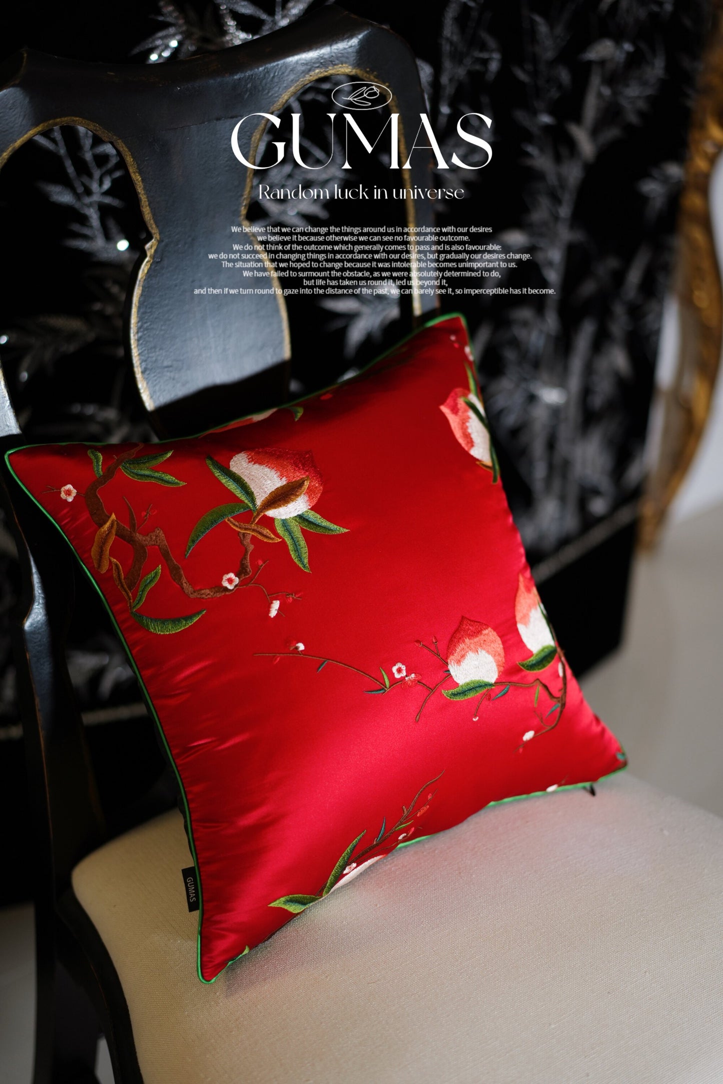 Traditional Chinese peach blossom embroidered throw pillow on sofa
