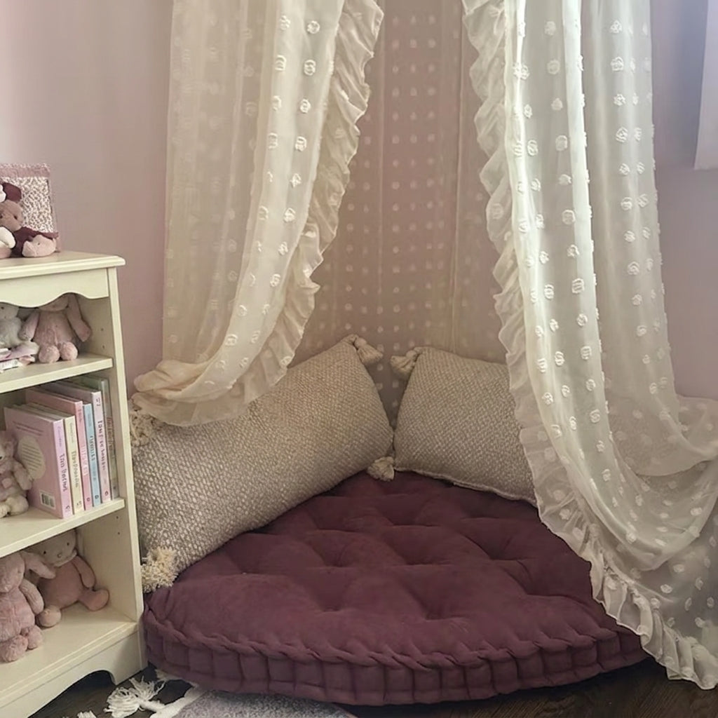 Custom triangle corner cushion cut to fit an angled seat
