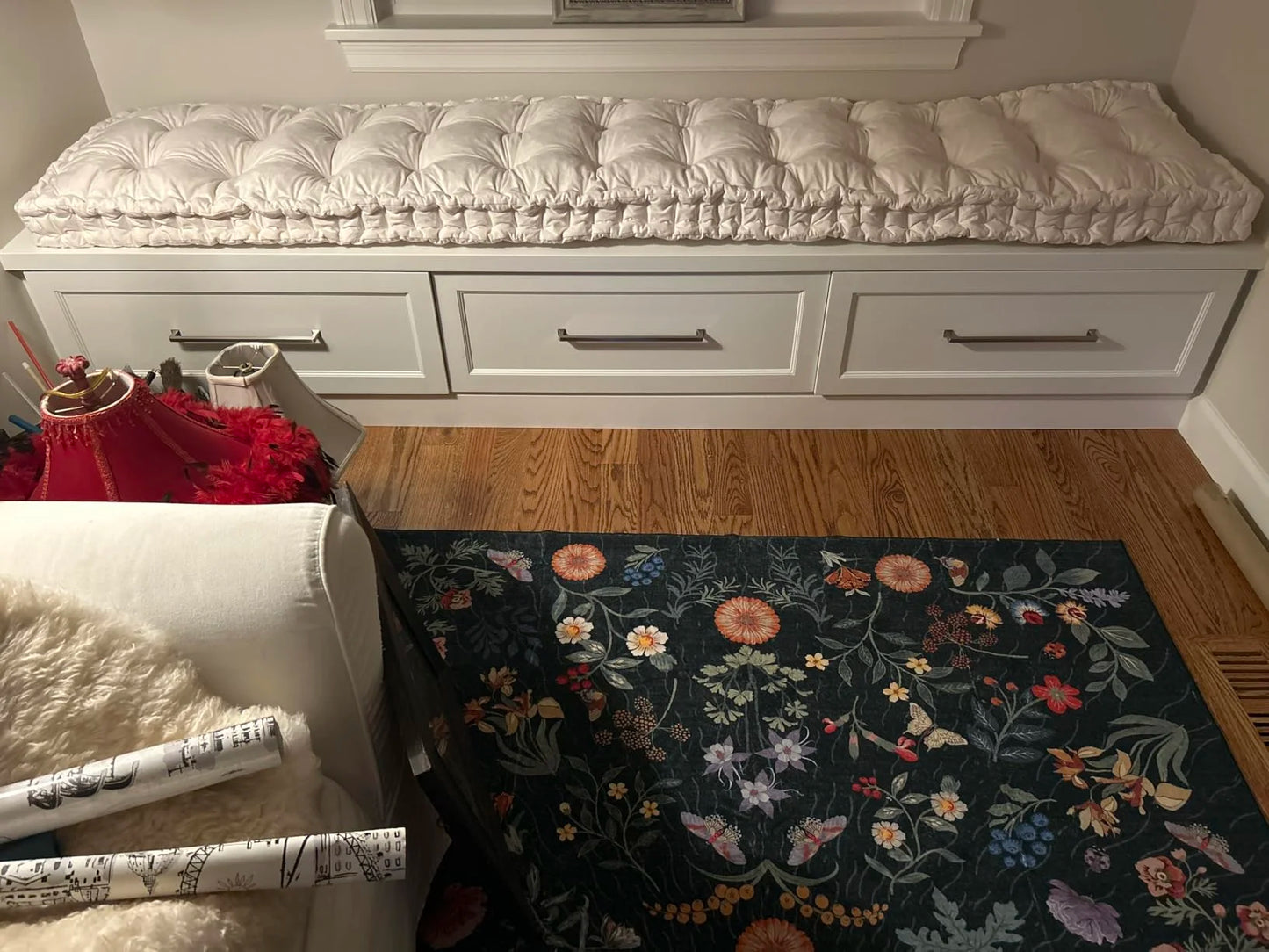 Tufted bay window seat cushion – custom size button tufted indoor bench cushion