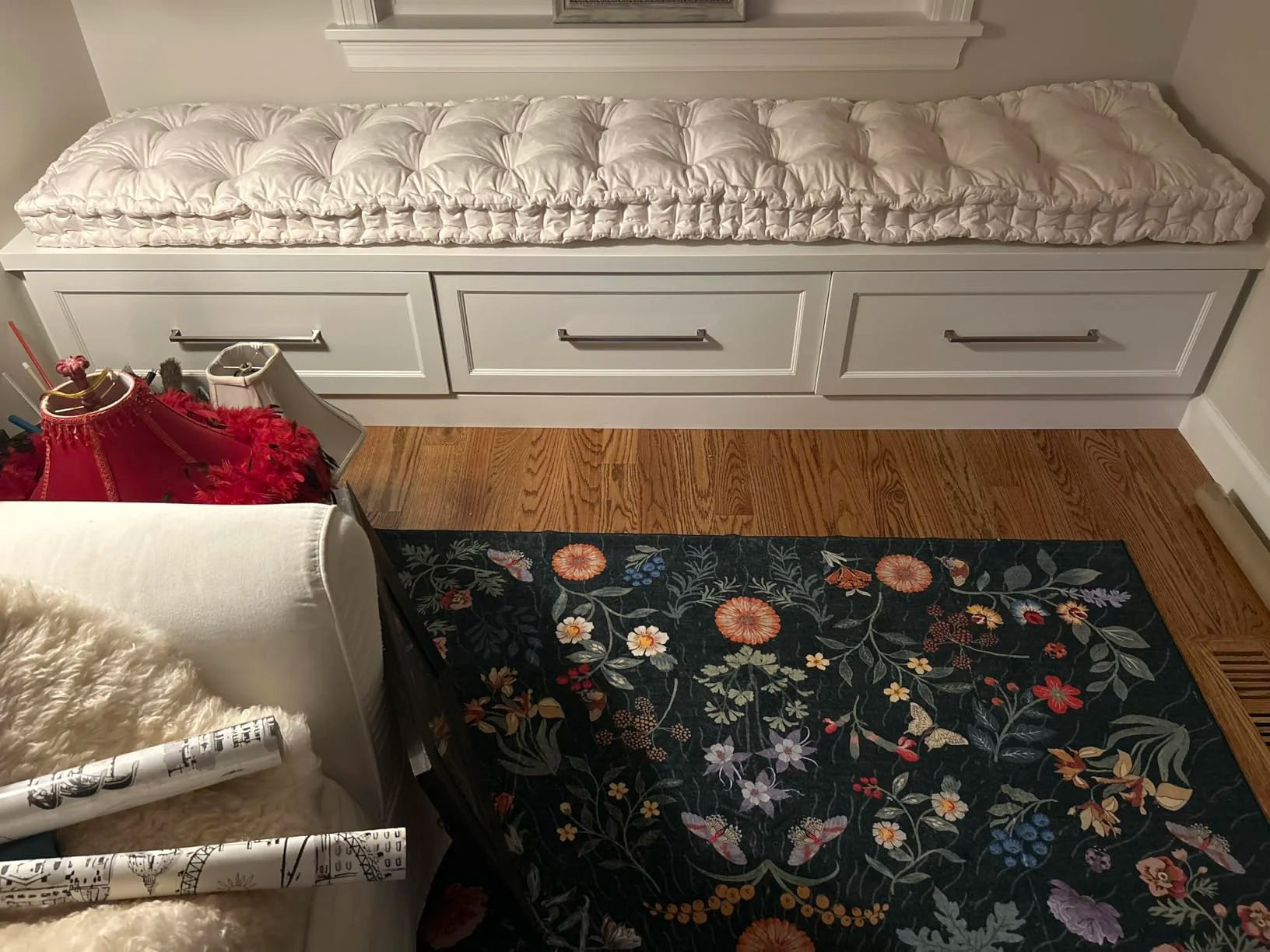 Tufted bay window seat cushion – custom size button tufted indoor bench cushion