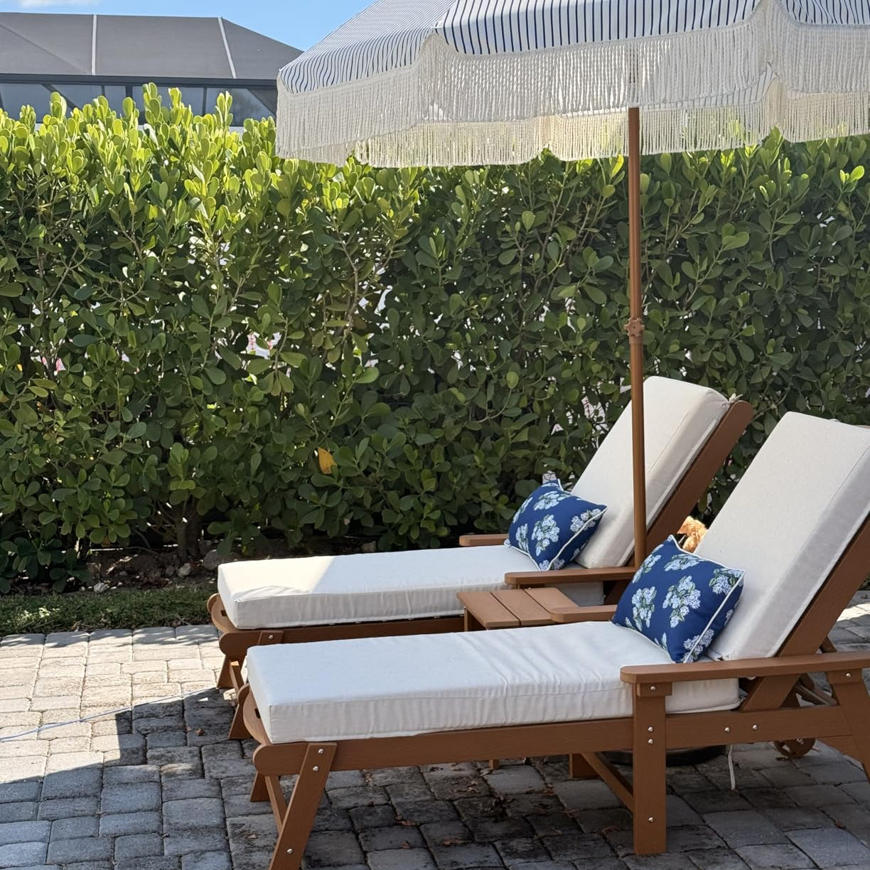 Pair of custom outdoor chaise lounge cushions in white – weather-resistant fabric