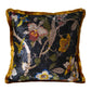 Vintage botanical cushion cover with birds and flowers in burgundy, cream, and gold colorway